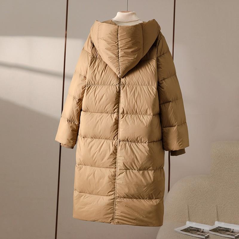 Womens Long Puffer Coat With Hood 50% Duck Down Fill Warm Thick Winter Outerwear Oversized Style