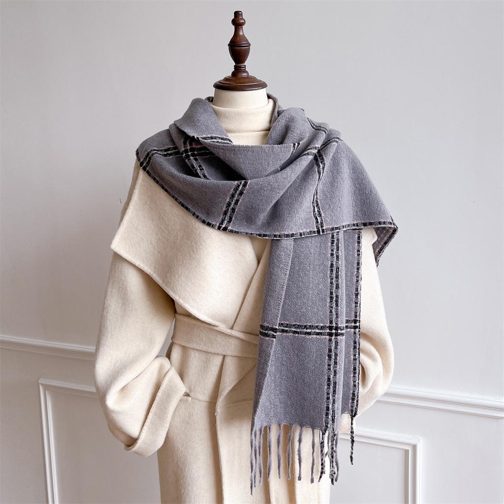 Autumn And Winter Imitation Cashmere Plaid Scarf Women'S Medium And Long Warm Fringed Scarf Japanese And Korean Sweet Shawl Women