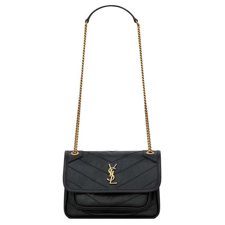 Saint Laurent YSL Niki Vintage Bronze Hardware Leather Mini Shoulder Bag Men Shoulder Bag Black 8460870EN071000