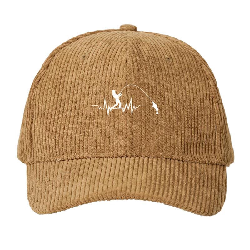 Customize Corduroy Baseball Cap Men Women Fishing Theme Adjustable Dad Cap for Anglers Outdoor Sport Hat with Lure Hook Design