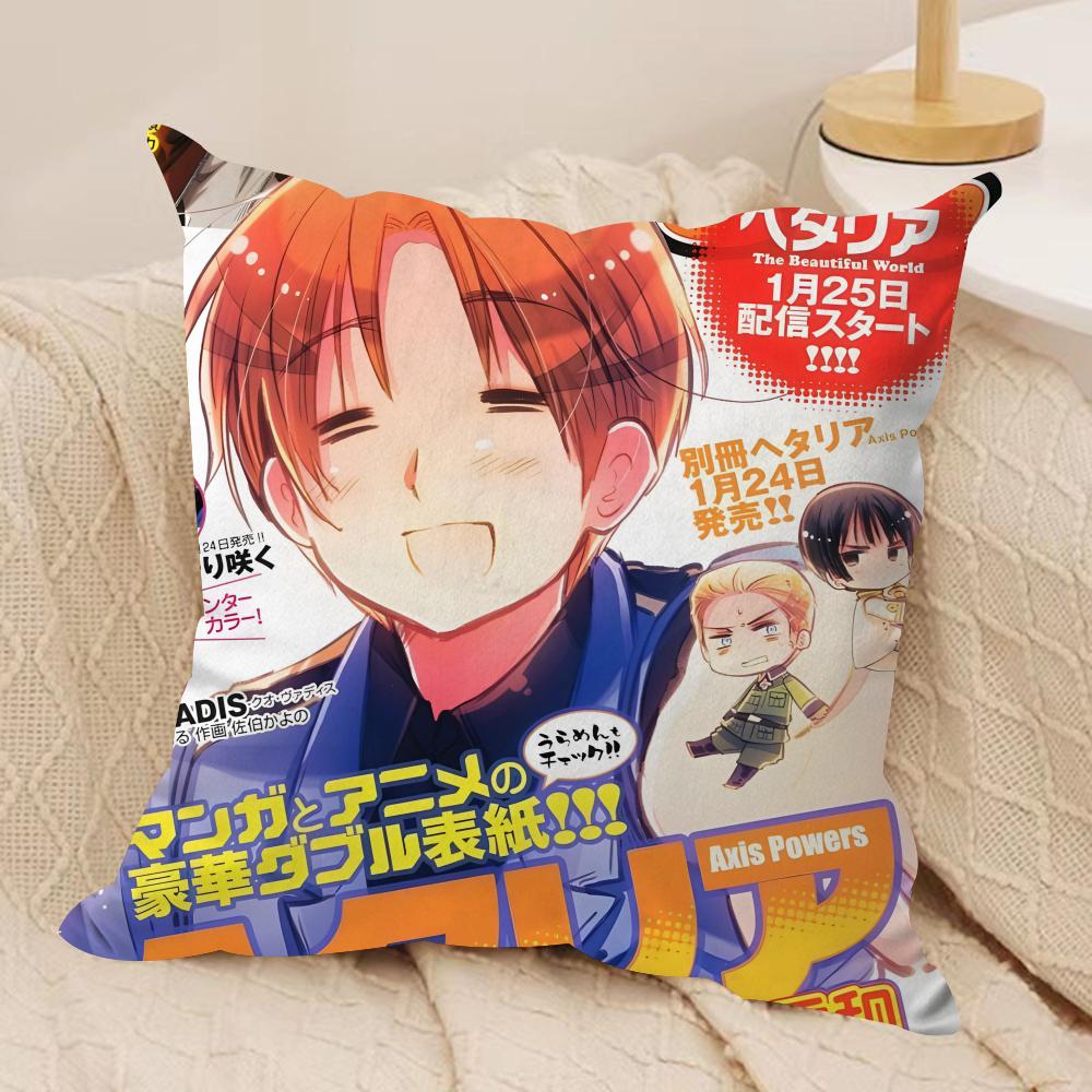 H-Hetalia The Beautiful World Cushion Cover Silky Short Plush Sofa Pillow Cover Hidden Zipper Soft Dustproof Case for Home Decor
