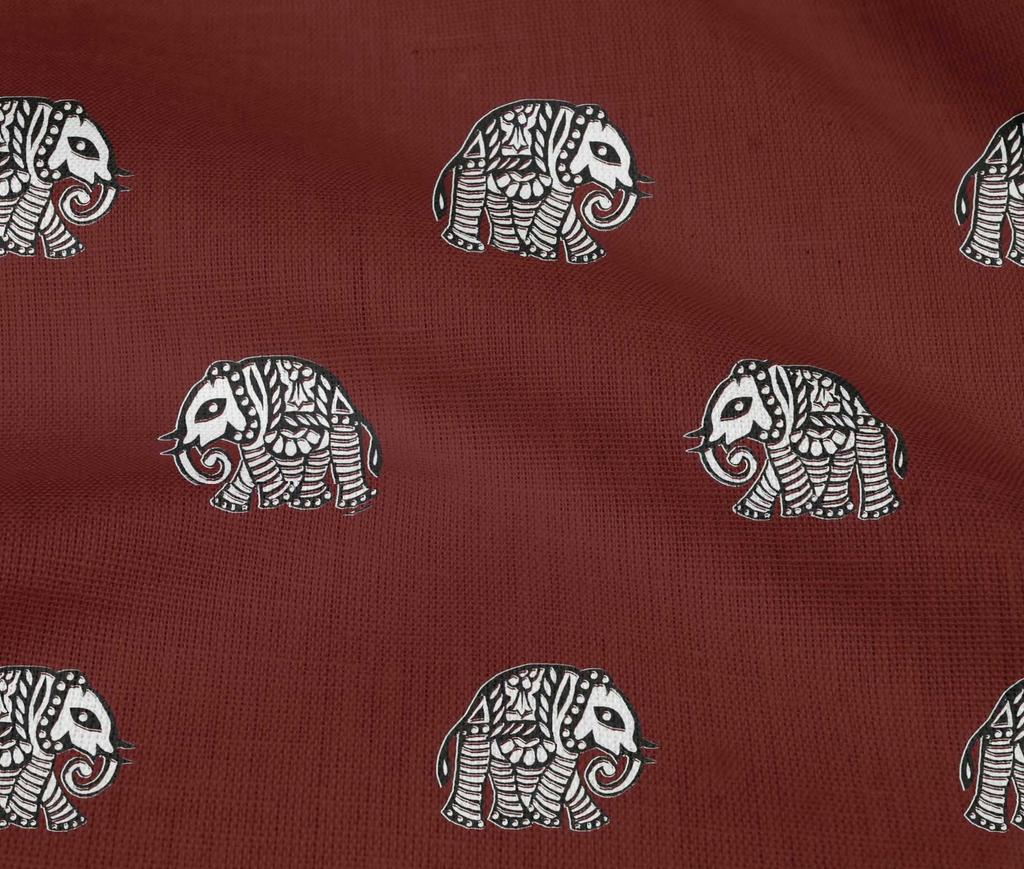 oneOone Cotton Flex Fabric Elephant Block Printed Craft Fabric BTY 40 Inch