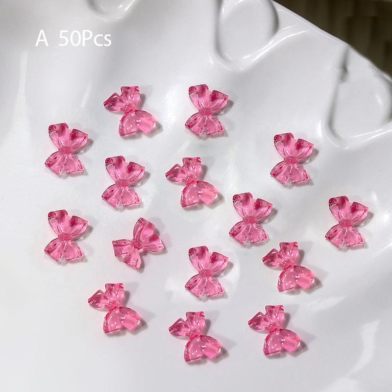 50Pcs Ice Transparent French Ribbons Colorful Resin Bowknot Charm Bowtie Jewelry Nail Art Decorations Manicure Tools Accessories