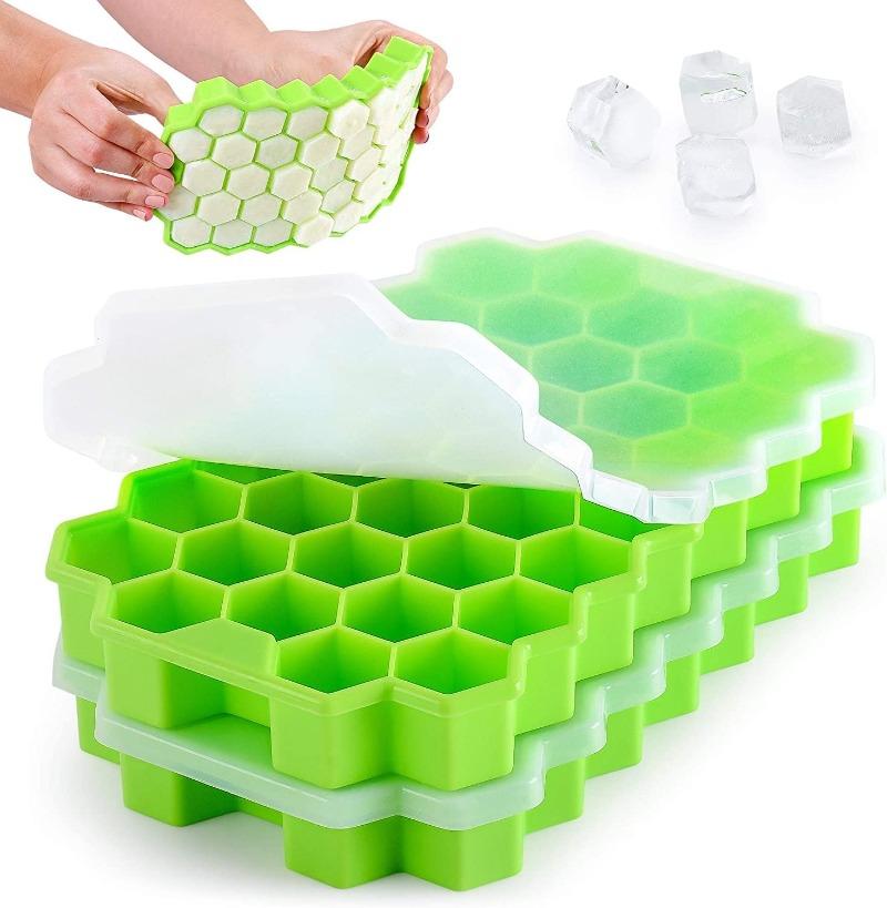 296/37 Cubetti in Silicone a Nido d'Ape Vassoi per Ghiaccio Riutilizzabili per Alimenti Grande Capacità Macchina per il Ghiaccio con Coperchi per Succhi Cocktail Stampini per Ghiaccio