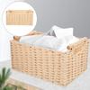 Handcrafted Woven Storage Basket with Handle Natural Wood Iron Paper Rope Desktop Organizer for Living Room Bathroom Kitchen