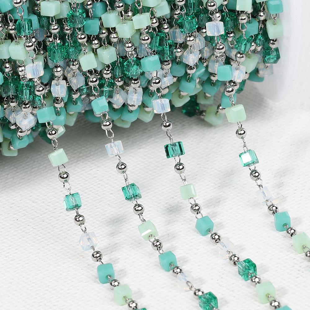 

0.5M 1M 2.5mm Stainless Steel Chain Color Cube Square Glass Beads Chain for Jewelry Making DIY Boho Necklaces Bracelets Material 0.5meter