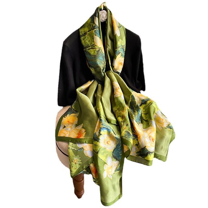 Lotus Pond Luxury Scarf Women's Delivery New Silk Scarf Long Large Size Travel Shawl Sunscreen