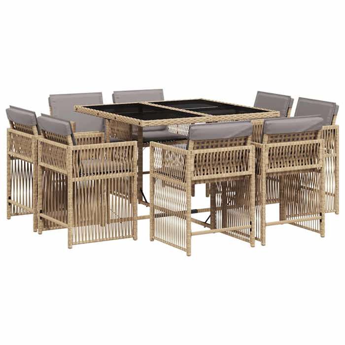VidaXL 9-Piece Garden Dining Set with Cushions, Table and Folding Back Chairs, Outdoor Patio Furniture 3211740