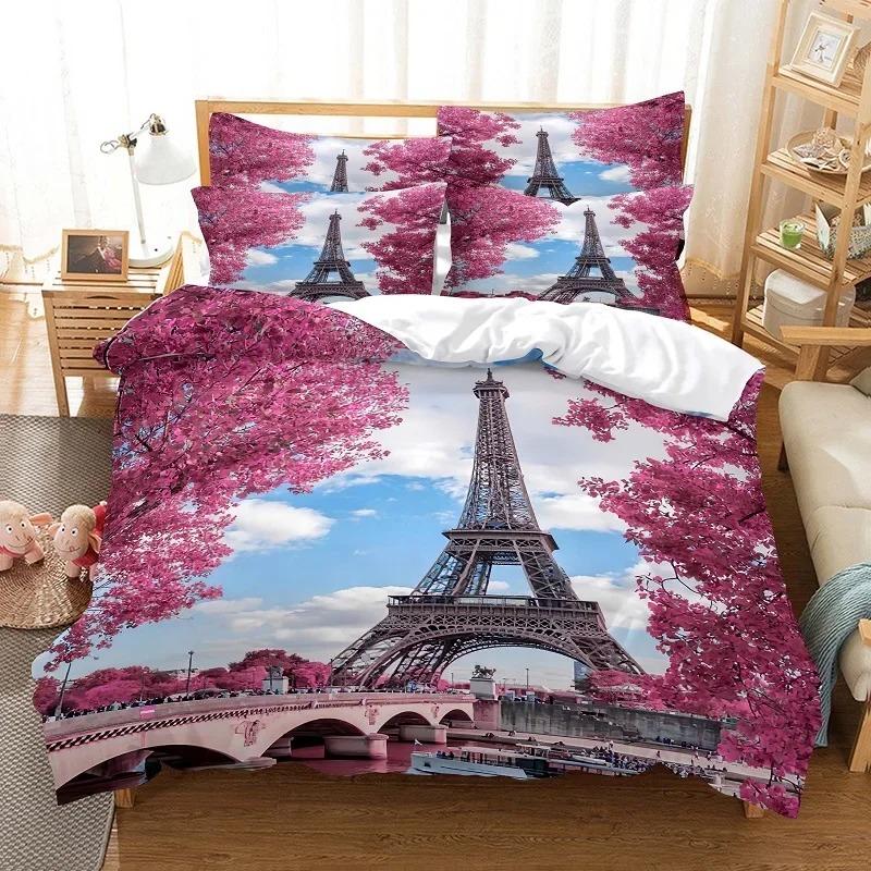 Eiffel Tower Bedding Set 3D Digital Printing Duvet Cover Fashion Design Comforter Cover Bed Linen Bed Set