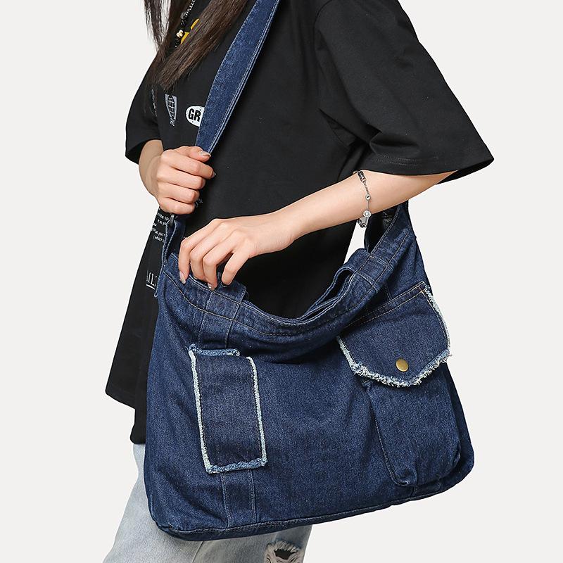 Denim Bag Large Capacity Messenger Bag Women'S Spring And Summer Harajuku Single Shoulder Function Mailman Tooling Bag