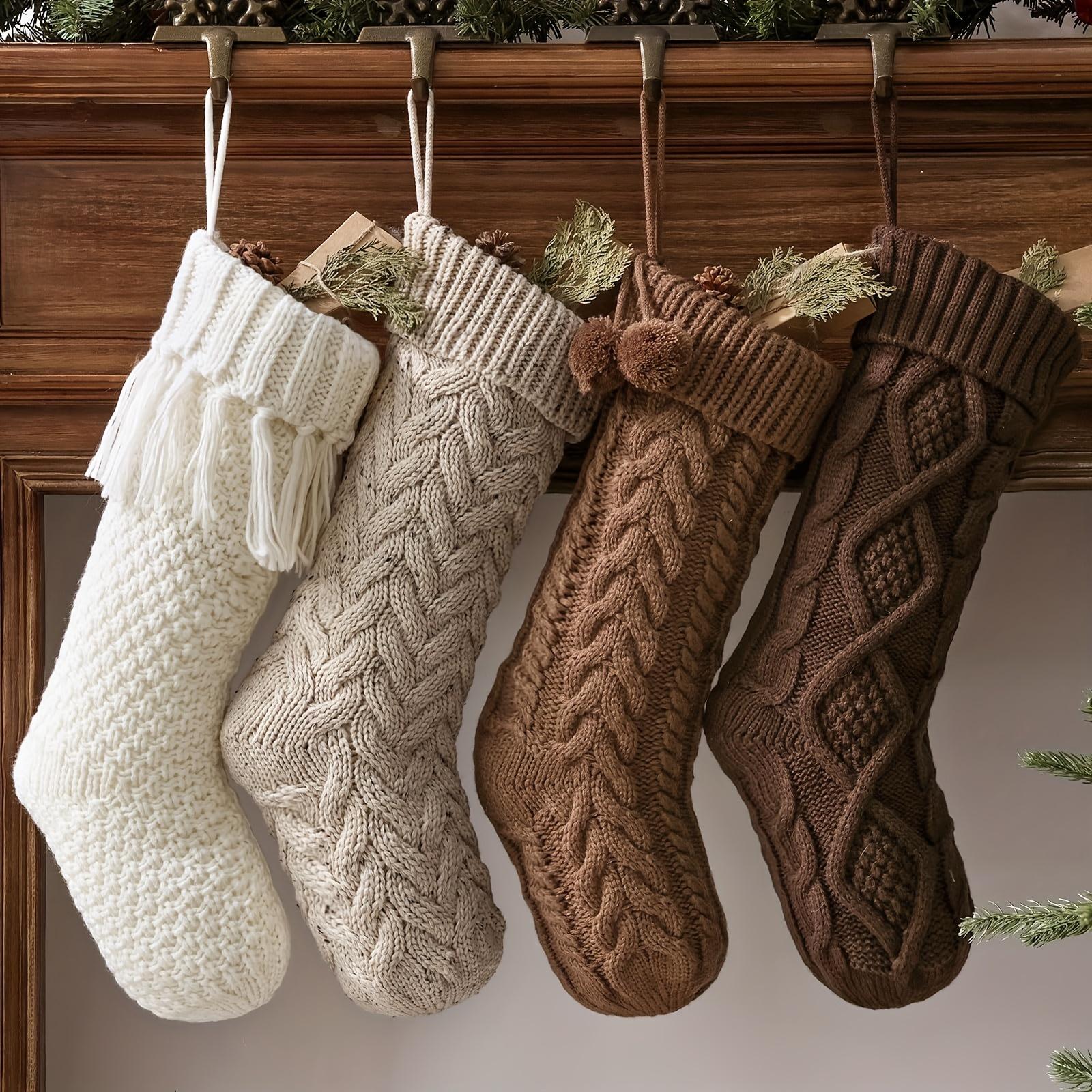 

Rustic Farmhouse Christmas Stockings - 4pcs, 45.72cm Cozy Cable Knit, Earth Tones, Perfect for Fireplace & Holiday Decor 4pcs