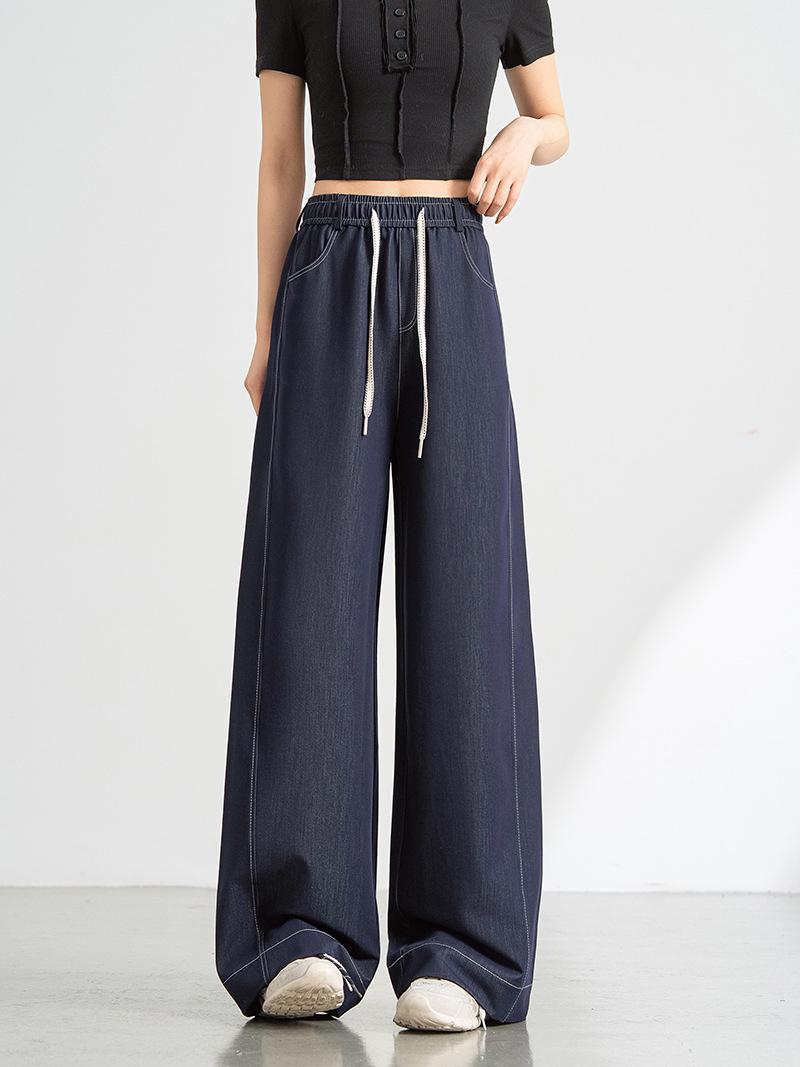 

Wash-Free Women s Wide-Leg Denim Pants - 2026 Spring/Summer High-Waisted Drawstring Straight Leg with Drape XXL