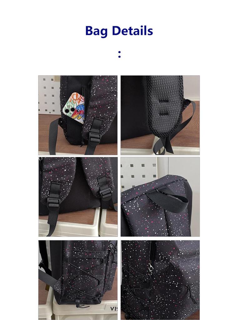 Trendy Starry Tie-Dye Polka Dot Student Backpack for Junior & High School