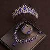 Blue Diamond Crown Bridal Headwear Main Wedding Necklace Three Piece Crown Set