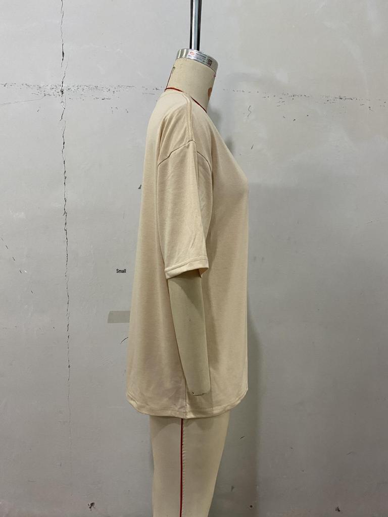 European Summer 2026 Women's Mid-Length Plain Loose T-Shirt with Five-Point Sleeves