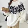 Navava Nk2622 Retro Pattern Round Neck Long Sleeve Knit Sweater