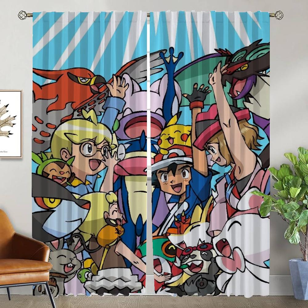 

Шторы Покемон для Гостиной Штора Противомоскитные Шторы 2 Штуки Разделительные Шторы Украшение на Хэллоуин Кухня Блэкаут W50xH70cmx2pcs-CL