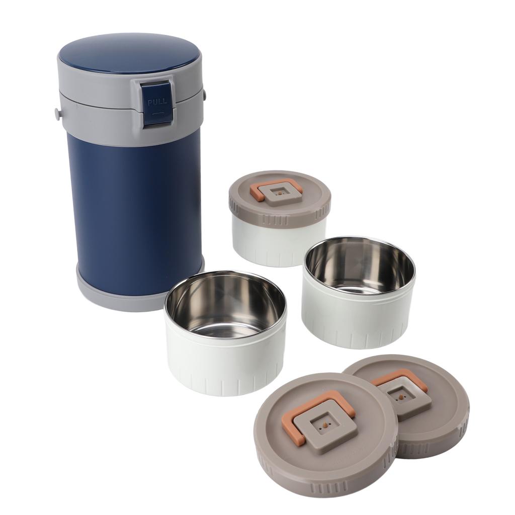 Bocal alimentaire isotherme 2,3L 3 niveaux compatible micro-ondes Acier inoxydable 304 Boîte à déjeuner thermique avec bandoulière