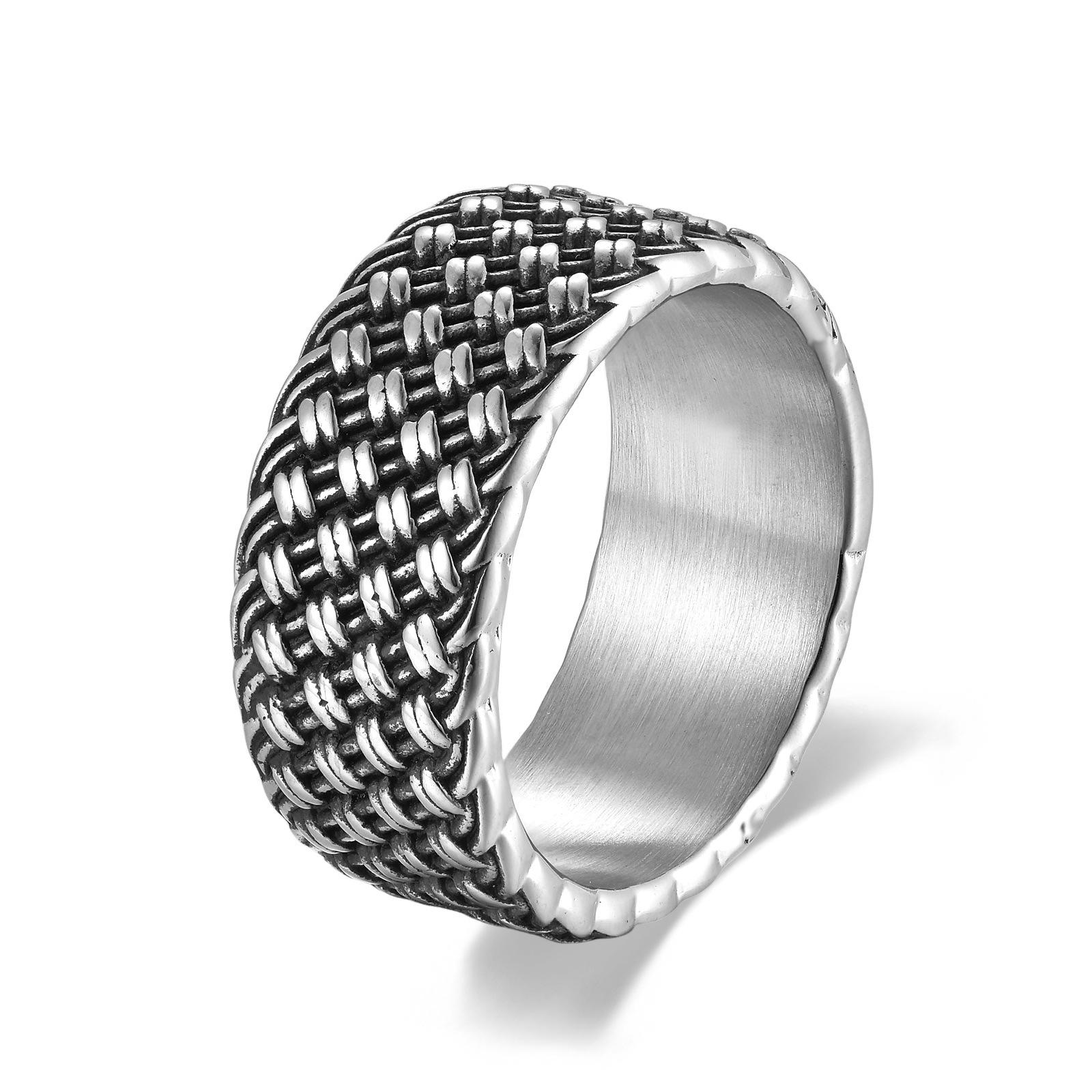 European and American Mesh Woven Casting Titanium Steel Ring, Men s Personalized Circle Stainless Steel Ring, Retro Ring 8