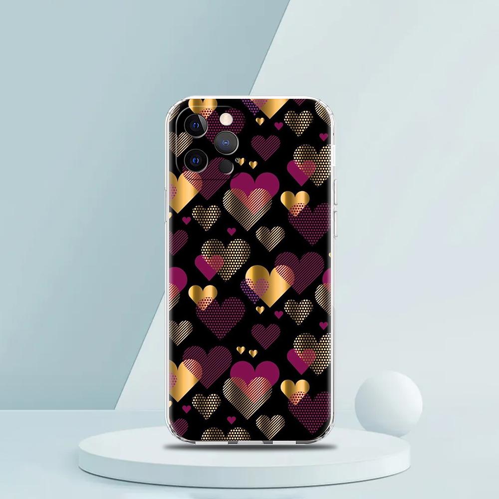 Gold Pink Rose Glitter Hearts Luxury Phone Case For iPhone 16 15 14 13 12 11 Pro Max XS X XR SE 7 8 Plus Silicone Clear Cover