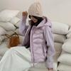 Beliebter Neuer Gestrickter Patchwork Kurzer Daunen-Baumwollmantel Internet‑Damen Warme Oberbekleidung