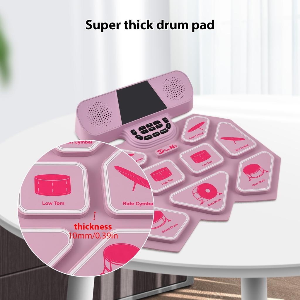 Electronic Drum Set with Dual Speaker Hand Roll Drum Set Ultra Thick 9 Pads Supports BT MIDI