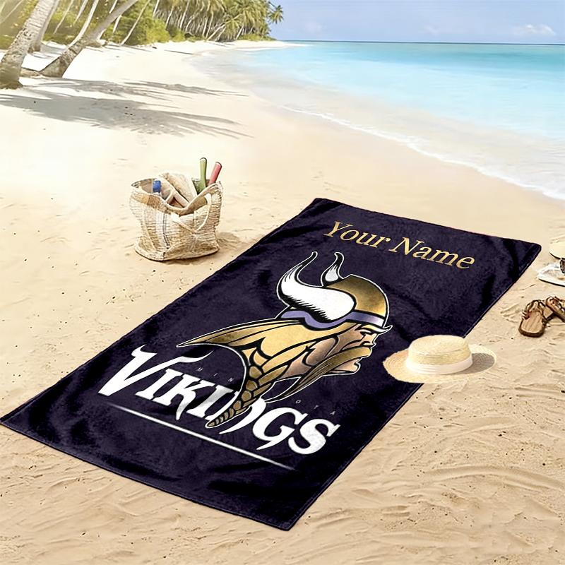 Custom NameMinnesota Vikings logo. Beach Towel Soft Microfiber Summer Towel Quick Dry Absorbent Towel for Beach Swimming Pool Travel
