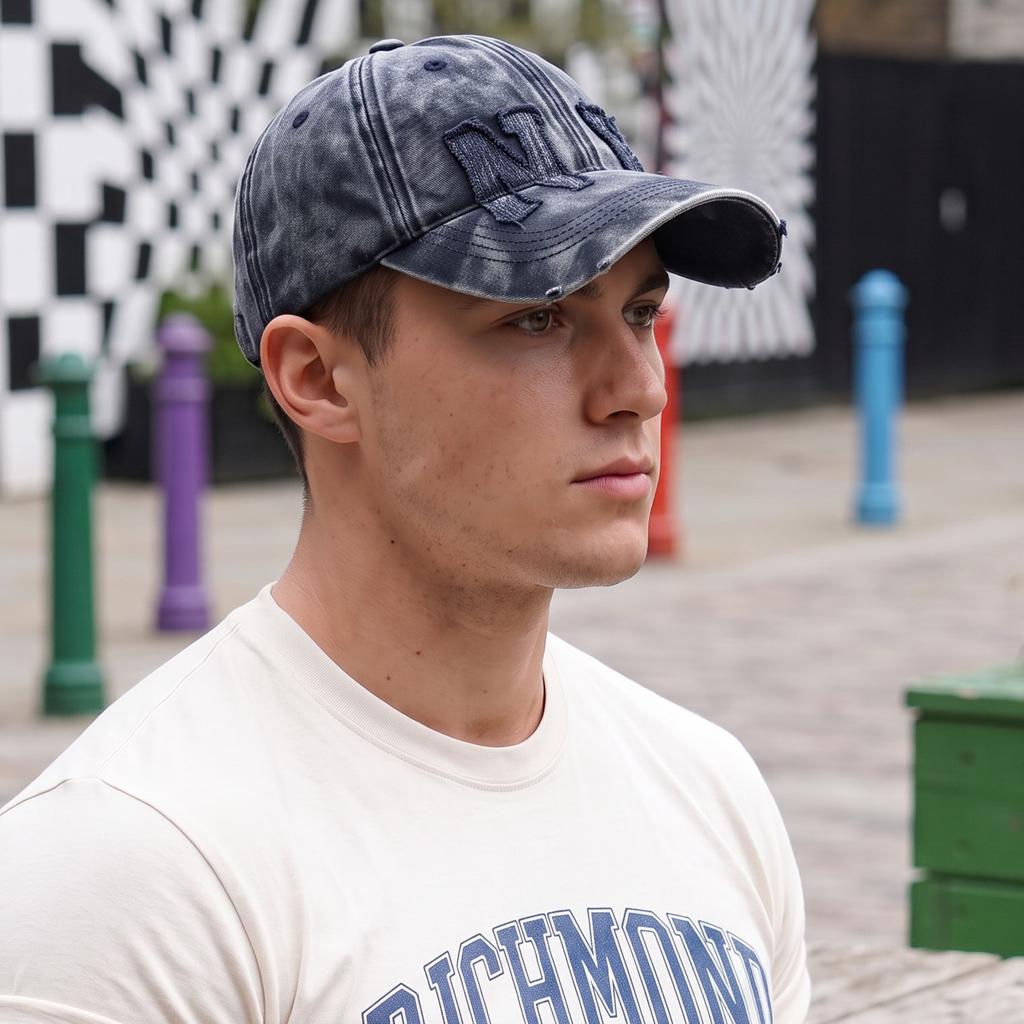 Washed old denim baseball cap men's and women's retro embroidered cap sunshade sunscreen casual versatile hat