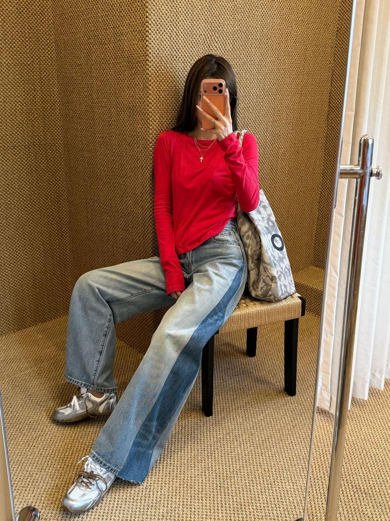 Nanyou T Row Wind Pure Cotton Layered Tank & Long Sleeve Set - Skin-Friendly, Versatile, Round Neck Women's Top