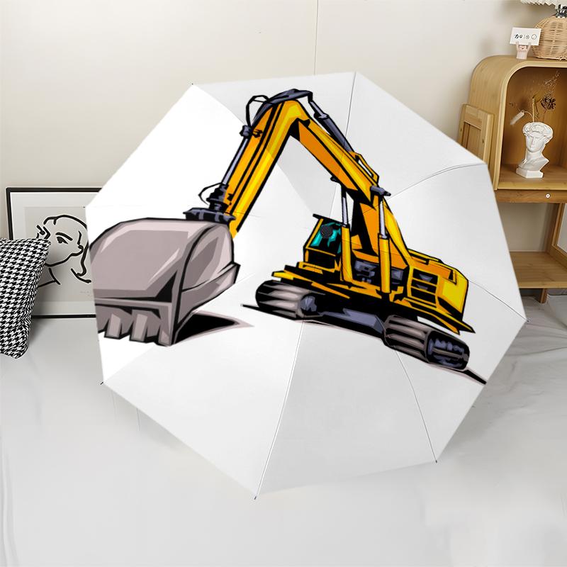 Excavator Theme Automatic Umbrella, Lightweight & Portable, 8 Rib, Perfect for Outdoor Travel, Birthdays, Christmas, Gifts.