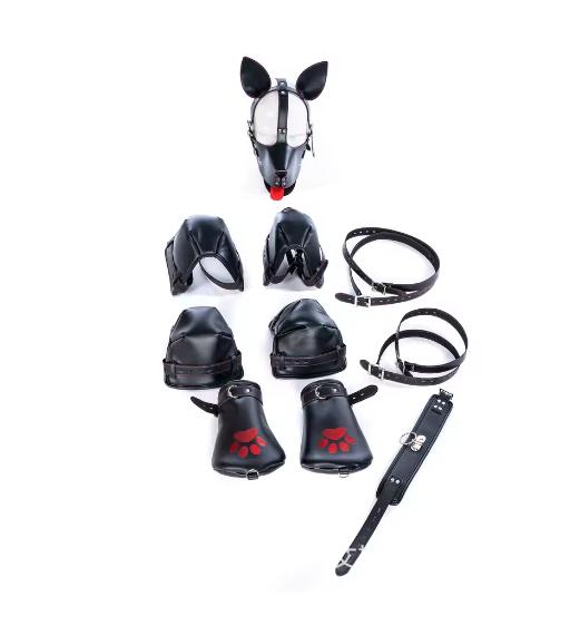 Dog Display Leather Bondage Kit Adjustable Choker Restrain Hand Foot Games Harness for Men Women Couples Game Sex Toys Set