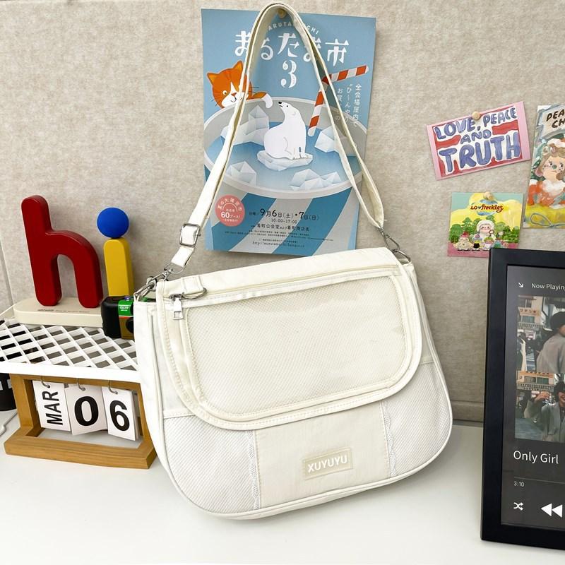 

School bag two-dimensional one-shoulder crossbody large-capacity flip millet bag mail carrier bag transparent make-up school bag