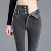 New autumn and winter women's clothing velvet jeans, thin high-waisted breasted leggings, versatile women's pants
