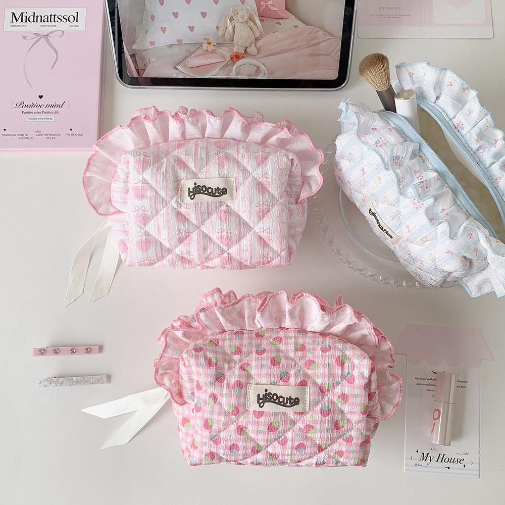 Ruffle Cloth Toiletry Bag Pen Bag Makeup Storage Pouch Ins Fashion Travel Cosmetic Bag For Travel