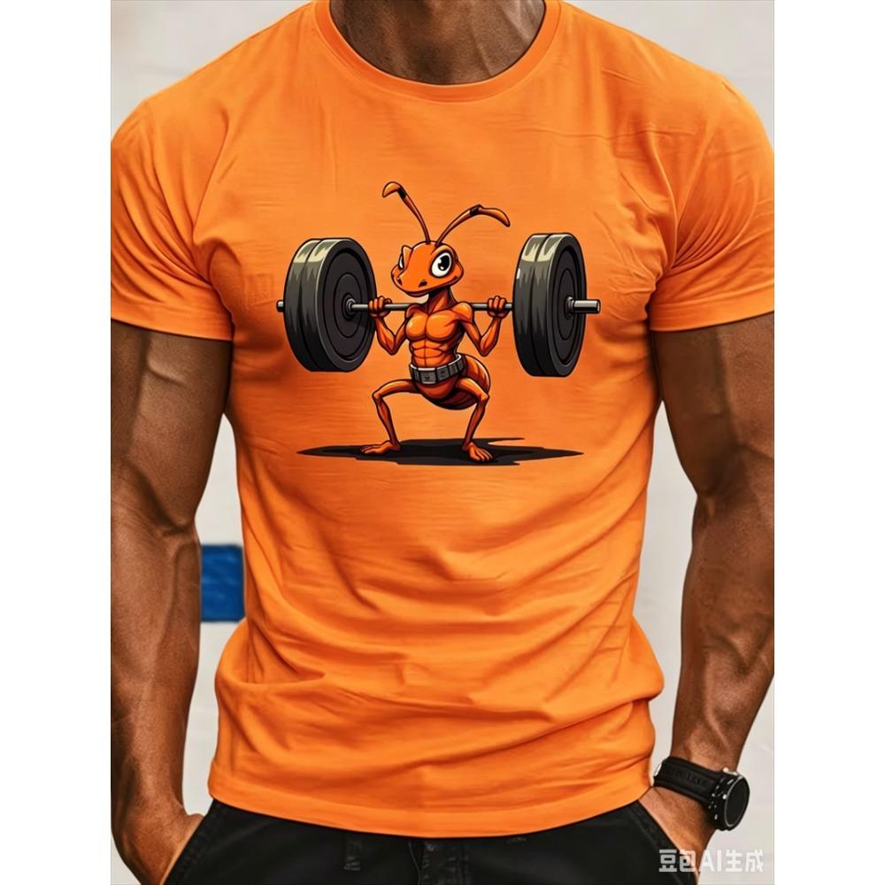 Funny Strong Ant Weightlifting printing Men's T-shirt Fashionable Summer Breathable Daily Fitness Running