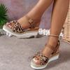 Slope heel platform sandals women's summer new large size bow one-word buckle casual women's sandals