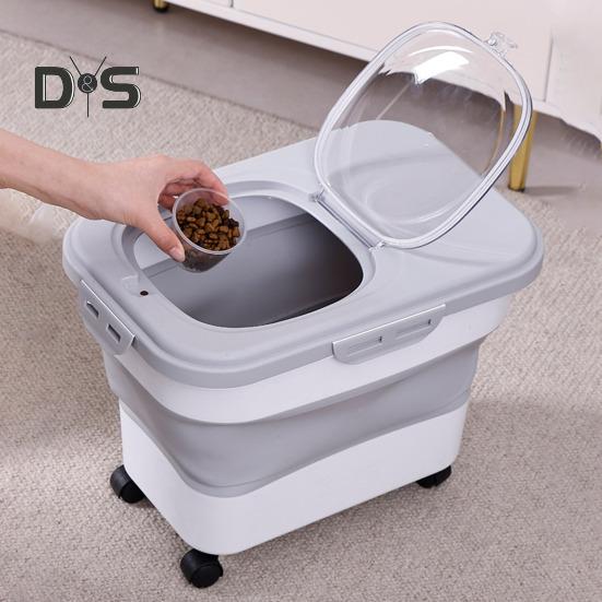 Collapsible Cat Dog Food Storage Container with Lid Wheels Design Large Capacity Dry Dog Cat Food Box Moisture Proof Box