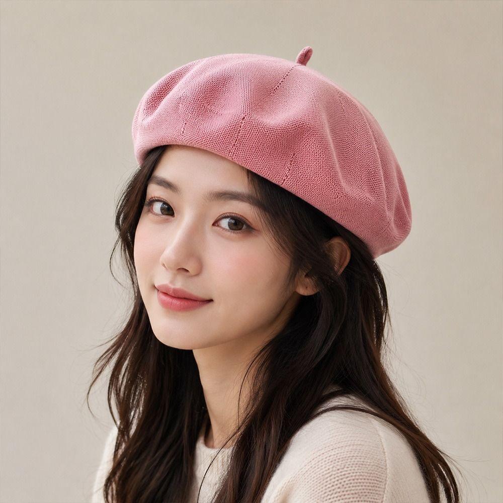Knitted Berets Hat for Women Cotton Yarn Summer Beret Dome Painter Hat  for Spring and Summer