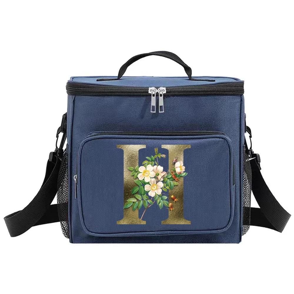 Lunch Bag Insulated Bags Cooler Box Thermal Organizer Handbag Shoulder Storage Lunchbag for Men and Women Golden Flower Printing