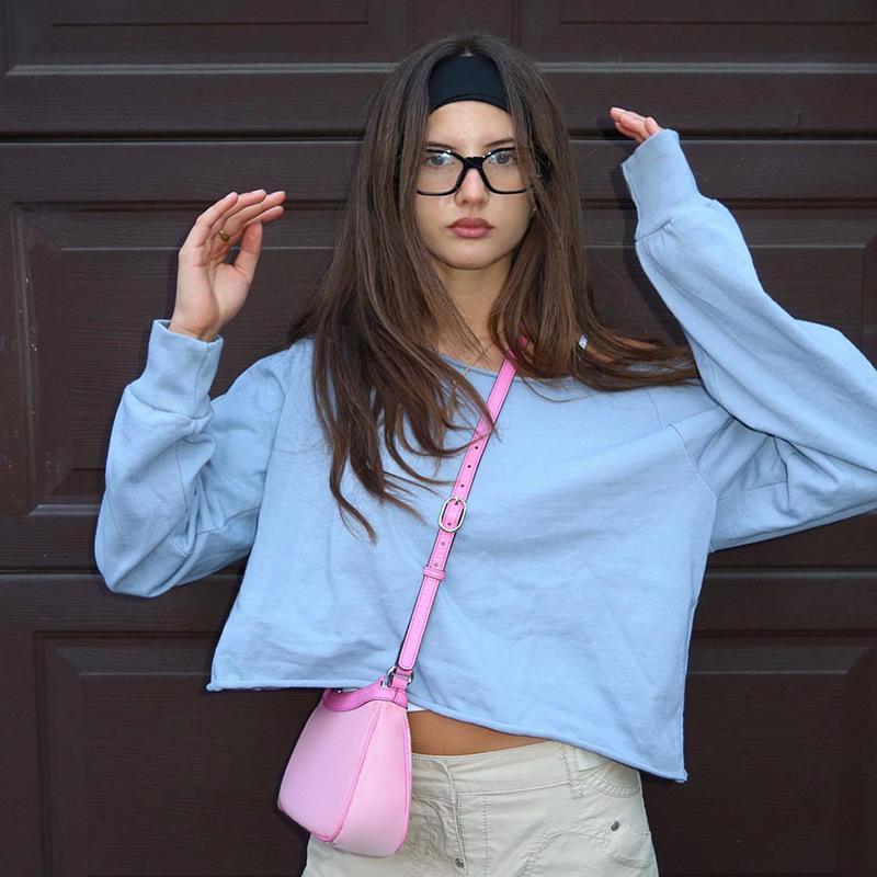 

Модный женский повседневный пуловер-свитшот на одно плечо 2025 - Однотонный и универсальный Small синий