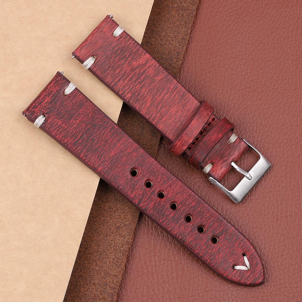 Retro Leather Watch Band 18mm 20mm 22mm 24mm Cowneck Pattern Stainless Steel Pin Buckle Watch Strap Replacement for Men Women
