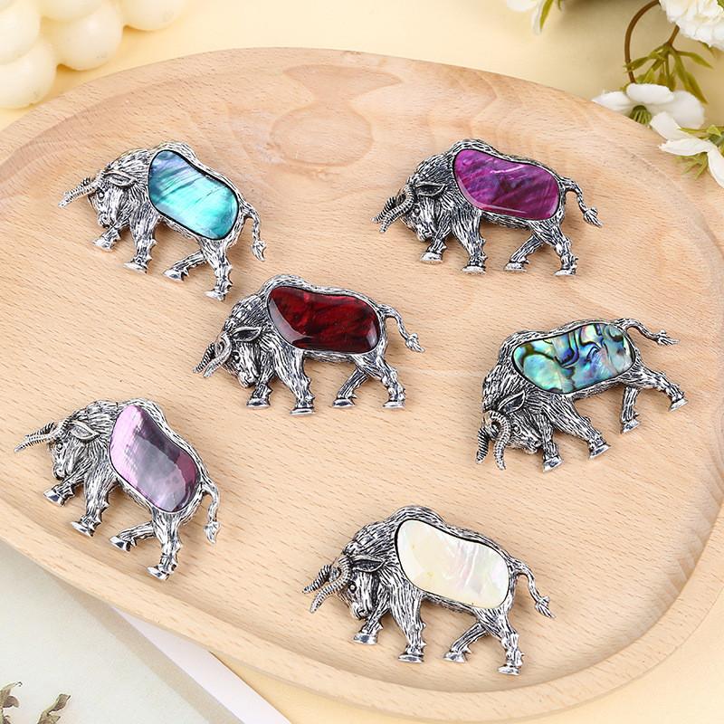 Shell Zodiac Bull Brooch With Embedding Decor For Fashion Accessories