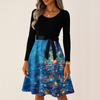 Women's Casual Fashion Long Sleeve Christmas Graphic Printed Vintage Long Dresses