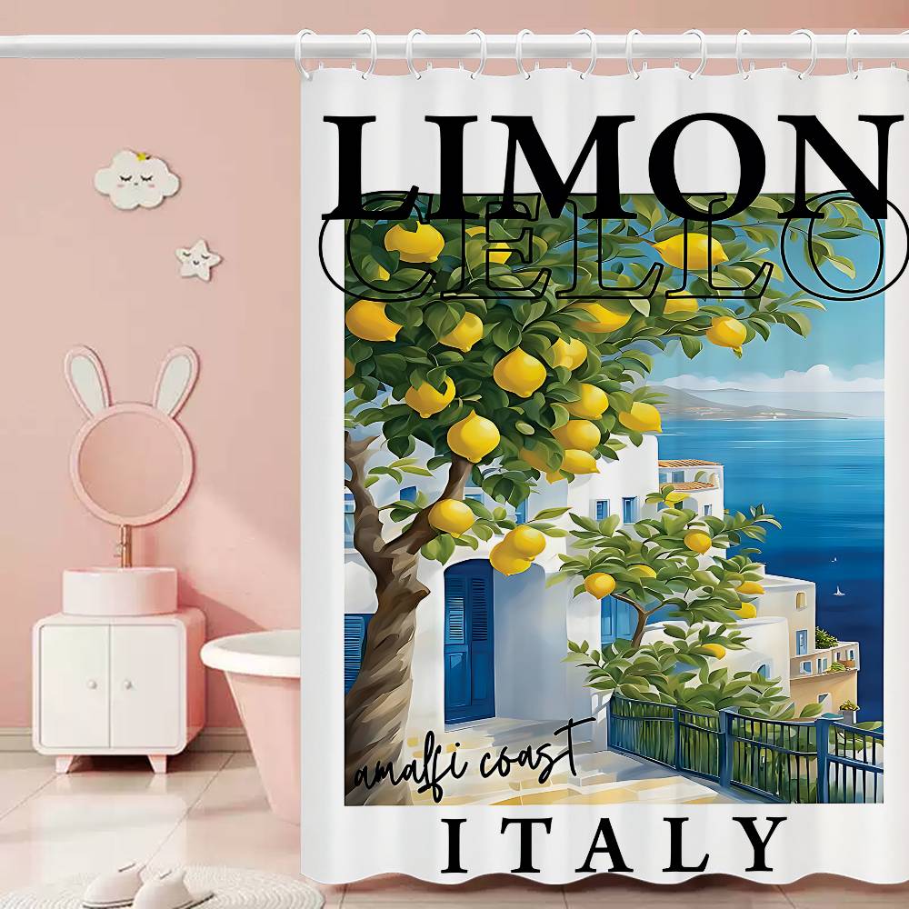 Mediterranean Lemon Cartoon Shower Curtain - Water-Repellent And Leak-Resistant, Mold And Mildew Resistant For