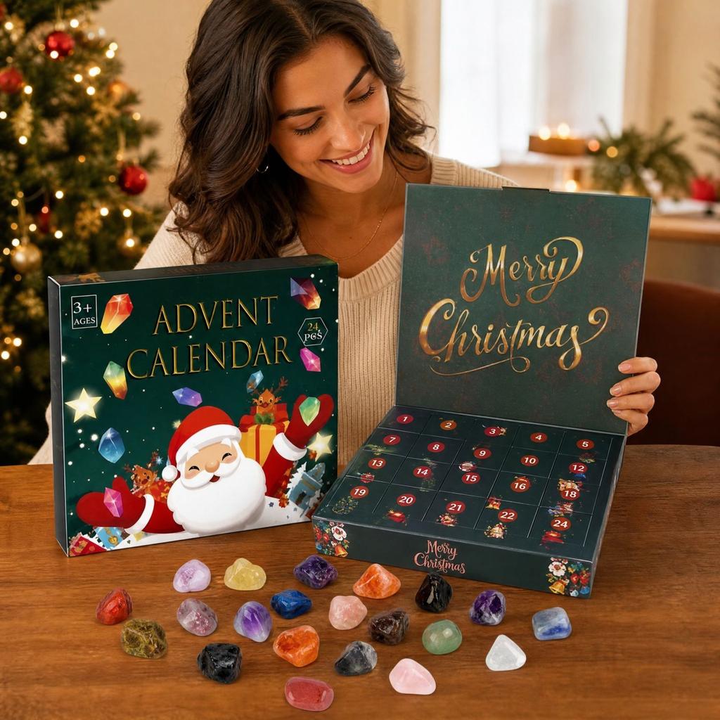 Days Christmas Advent Calendar - Gemstone Punch Box with 3D Design for Kids and Adults