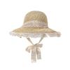 Chapeau de paille pour femme, protection solaire d'été, à larges bords, avec décoration florale, pour les vacances à la plage