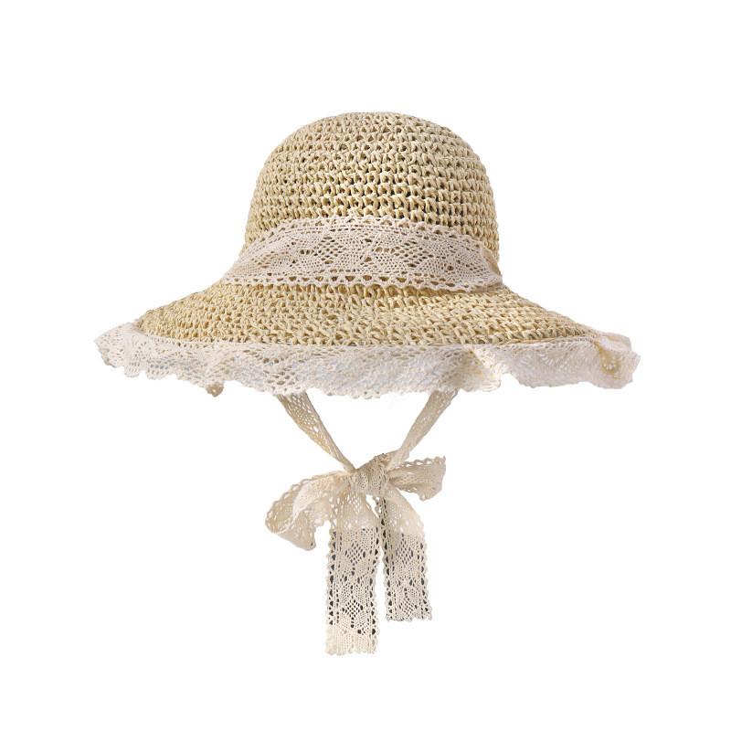 Chapeau de paille pour femme, protection solaire d'été, à larges bords, avec décoration florale, pour les vacances à la plage