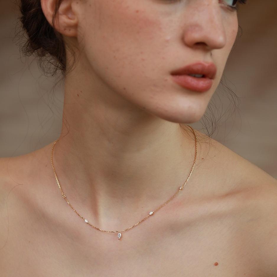 

Slim~ S925 silver-plated 18K gold inlaid horse eye-shaped zircon mini pendant collarbone chain necklace niche light luxury 925 silver платиновый