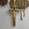 Colier pandantiv Crucifix Isus Cristos Catolic din Oțel Inoxidabil Colier cu lanț Curb 24" pentru Bărbați Femei