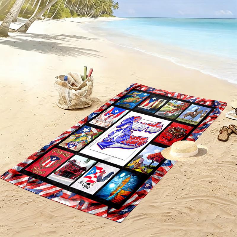 Puerto Rico Print Beach Towel, Large Soft Quick Dry Towel for Beach Camping Swimming